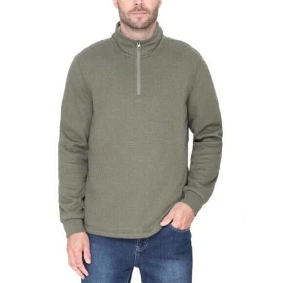 BC Clothing Men’s Fleece Lined Quarter Zip Waffle Pullover - Size Medium - New - Picture 3 of 9